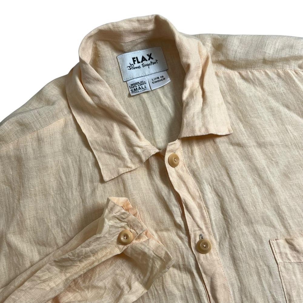 Flax Womens Small‎ Yellow Linen Lone Sleeve Oversized Lagenlook Button Up Blouse